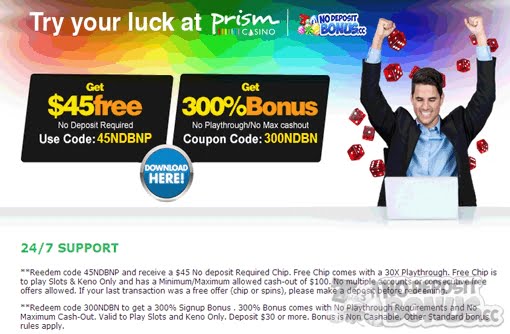 prism online casino no deposit bonus