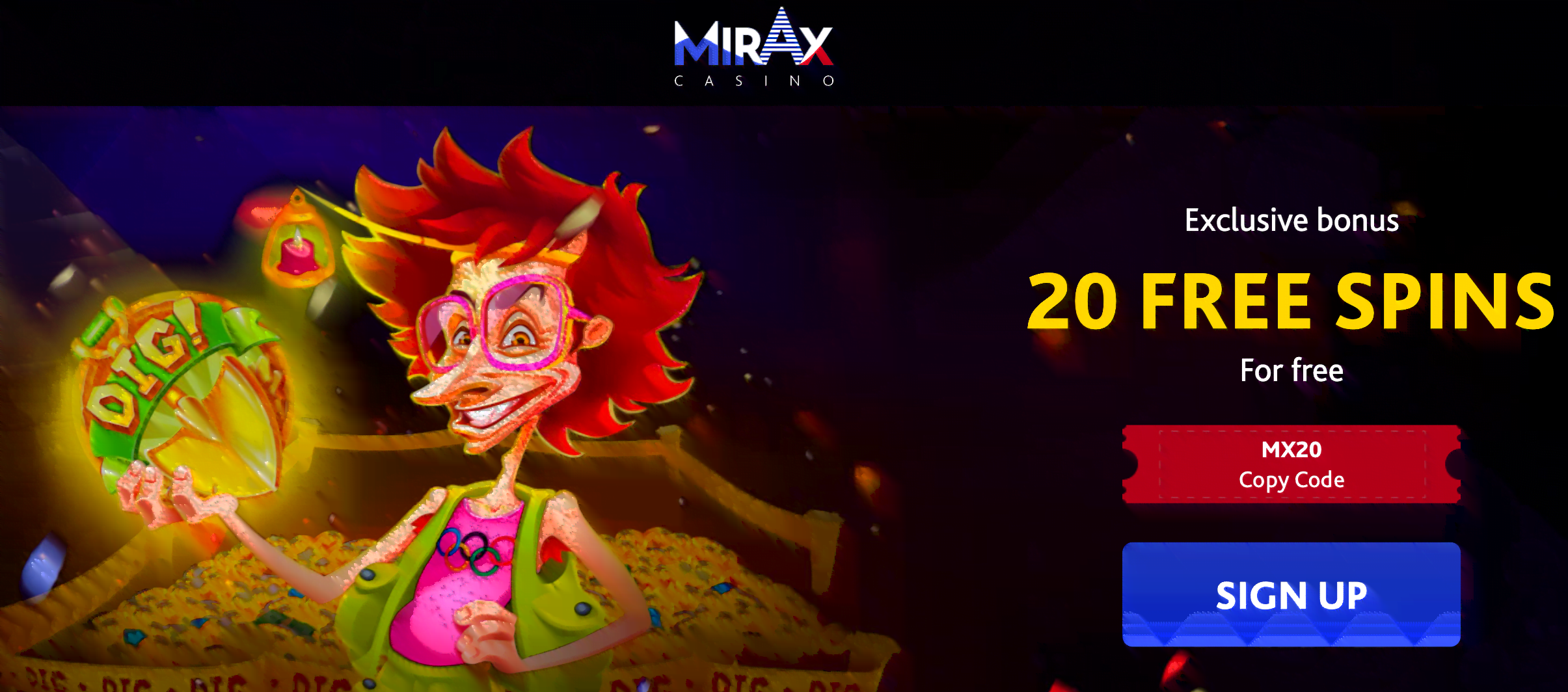 20 Free Spins at Mirax Casino No Deposit Bonus